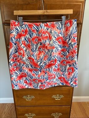 Talbots White Skirt with Red Lobster & Navy Coral Print